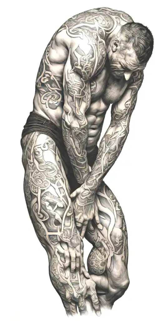 A Man Bent Over With Testicles