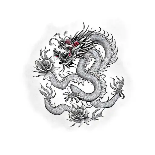 Chinese Dragon And Roses