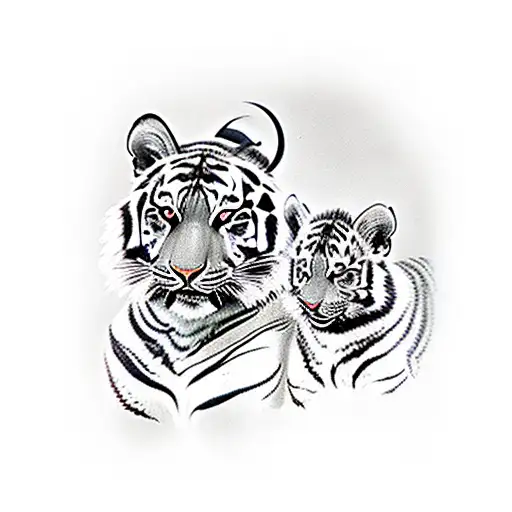 A Father Tiger With Her Female Cub