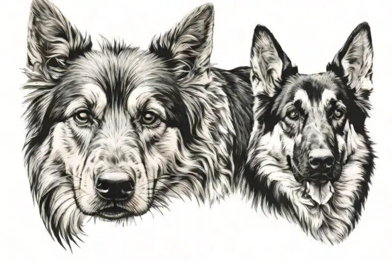 Half Of A Yorkshire Terrier's Face Next To Half Of A German Shepherd's Face