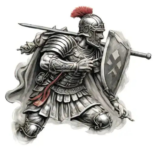 Roman Legionary Solider In Fight Position
