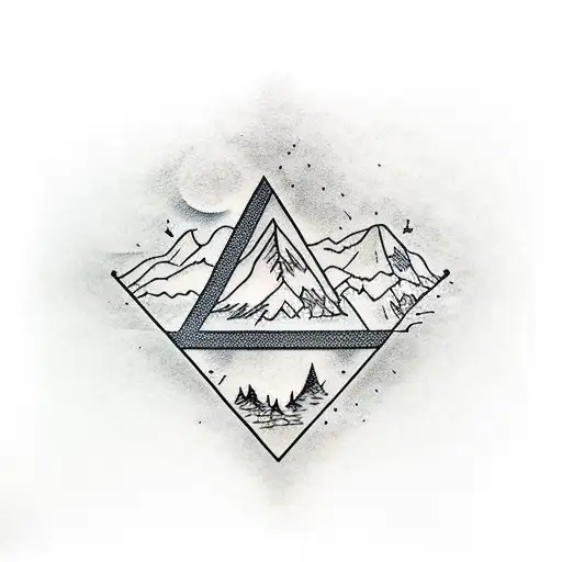 Triangle Tatoo With Forrest Mountain And River Inside
