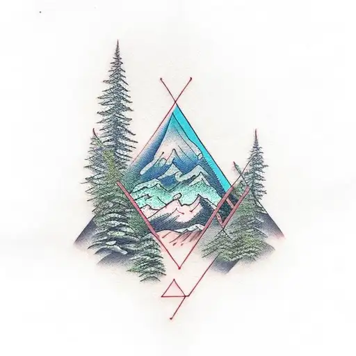 Triangle Tatoo With Forrest Mountain And River Inside