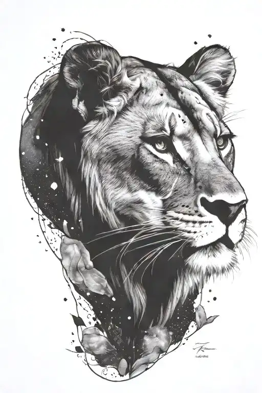 Lioness Looking Up At Capricorn Constellation