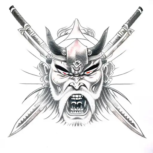 Demon Samurai With Sword And Banner