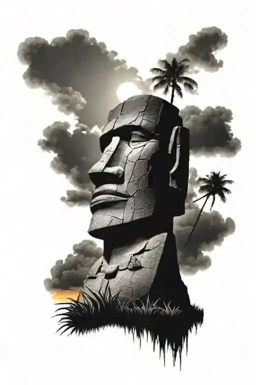 Moai Statue With Sunset