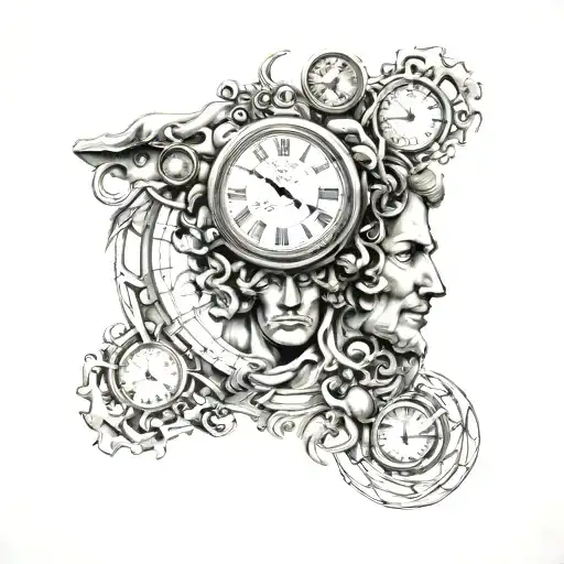 Olympian God Of Time With Clock Background Looking Through Lens