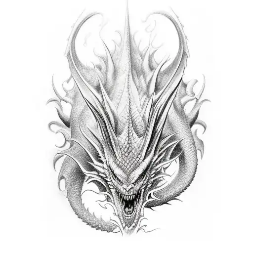 Dragon Cuerpo Completo Oscuro Refejos Blancos Rugiendo
