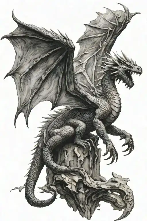 Perched Dragon With Open Wings