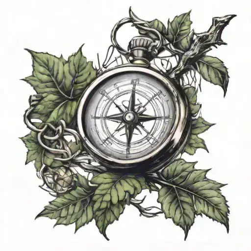 A Compass Intertwined With A Tree Branch To Symbolize Guidance And Love For Nature
