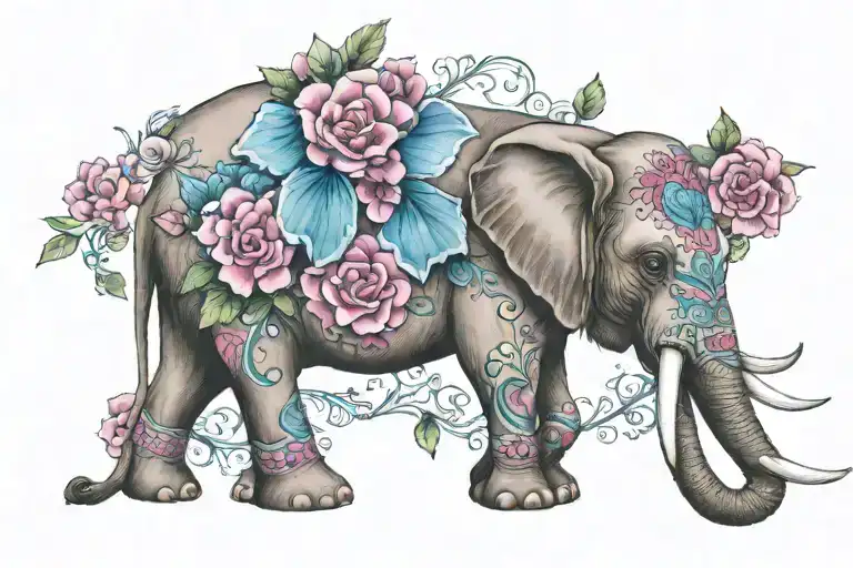 Day Of The Dead Elephant Pink And Blue Flowers