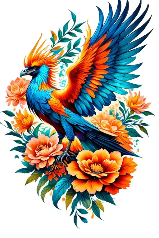 Phoenix Bird Flowers Surrounding