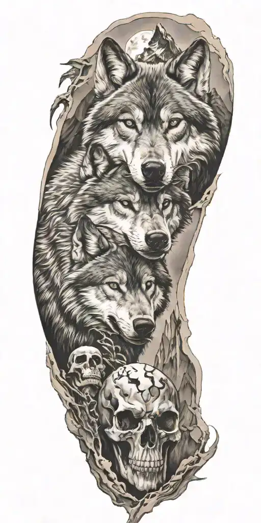 Wolf And Skull In Mountains