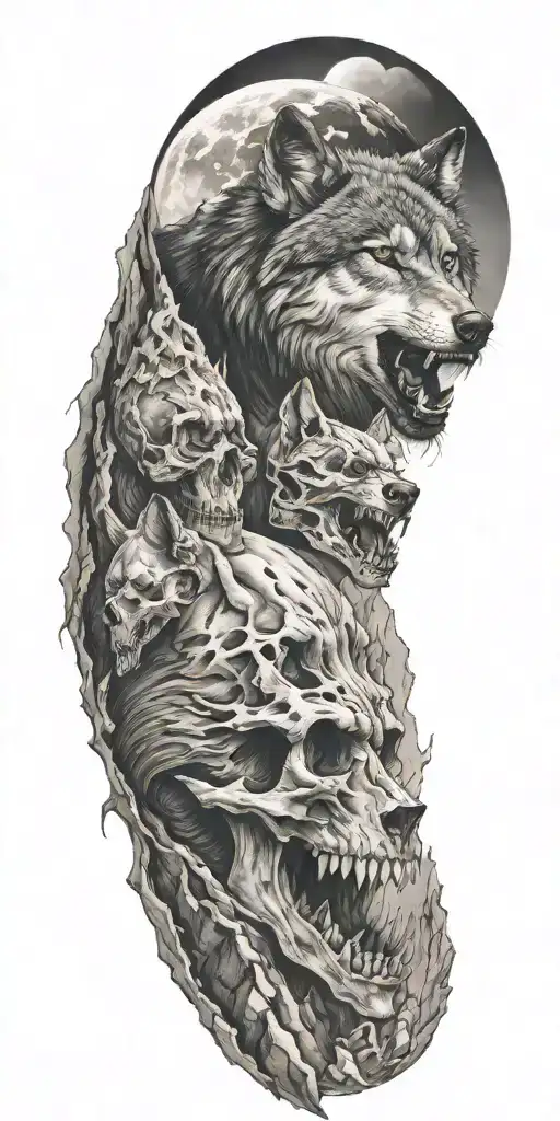 Wolf And Skull In Mountains