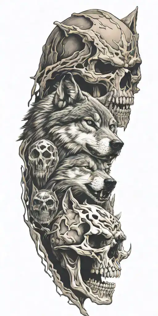 Wolf And Skull In Mountains