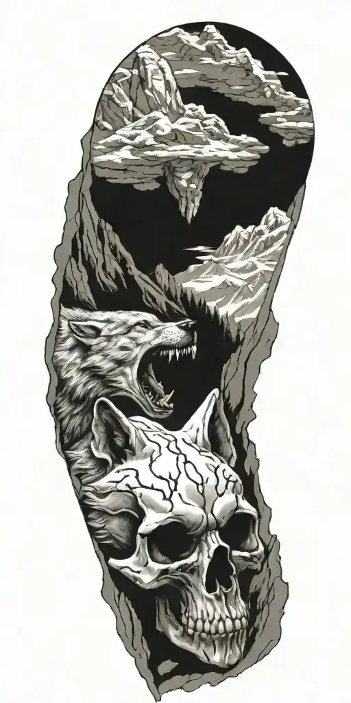Wolf And Skull In Mountains Inside