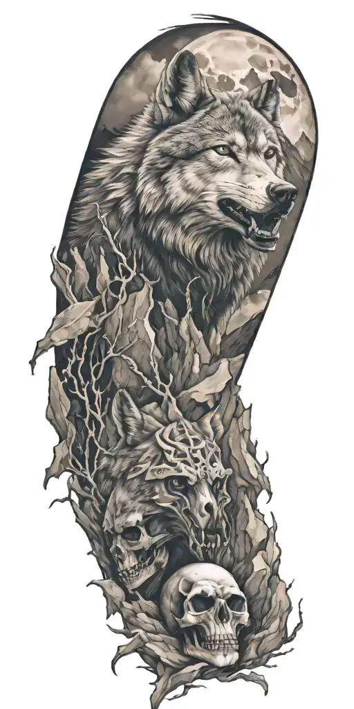 Wolf And Skull In Mountains Inside