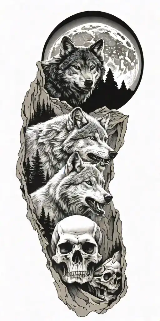 Wolf And Skull In Mountains Inside