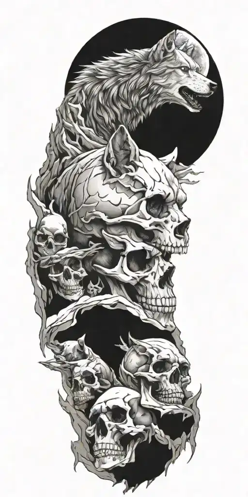 Wolf And Skull In Mountains Inside