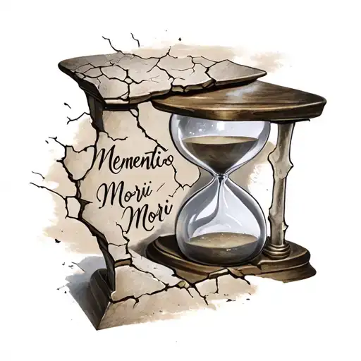 Hourglass Cracked With Words Memento Mori Written On It