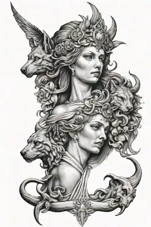 Hecate Sleeve Tattoo That Isnt Done With The Three Heads