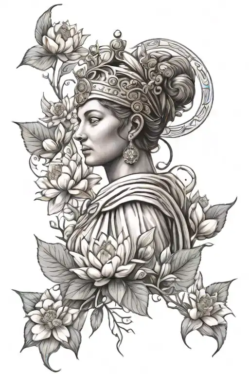 Goddess Athena With Lotus Flowers