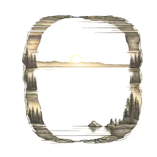 Lake Scene In North East Pennsylvaina With Small Mountains And Sun Setting