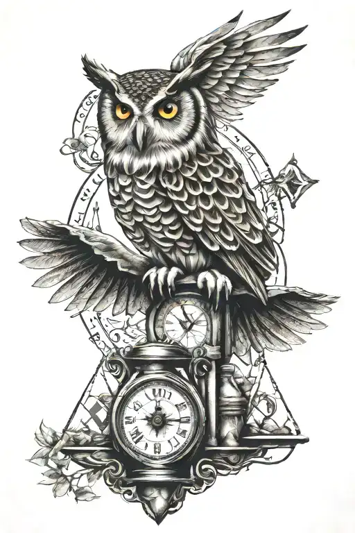 Owl And Hourglass With Runes And Valknut