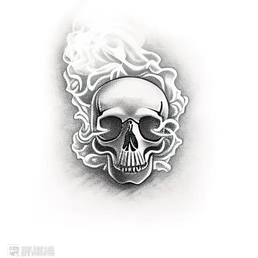 Hand Holding A Cigarette And The Smoke Of This Cigarette Go Up And Become A Draw Of A Skull