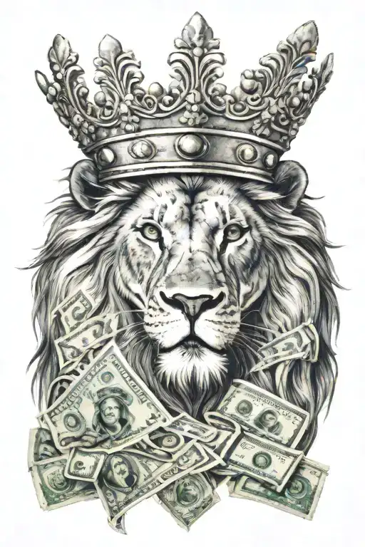 Lion With Crown Made Of Money