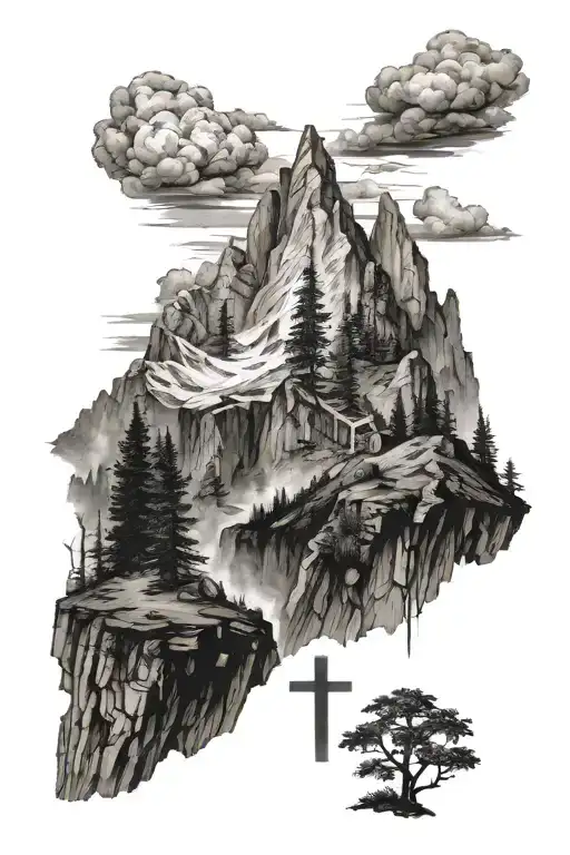 Mountain With Cross Planted On Top
