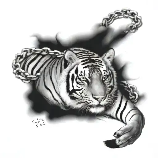 Askal Tiger With A Chain Around His Neck