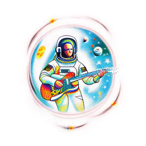 Astronaut Playing Guitar In Space Bright Colour