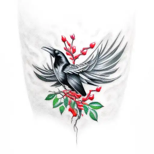 Raven Wrapped In Rose Thorns Trying To Flyaway