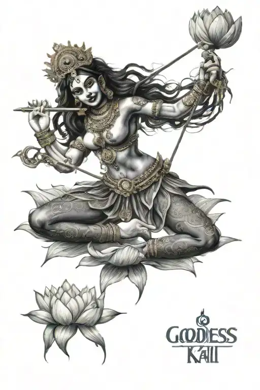 Goddess Kali Stands On A Lotus Against The Backdrop Of The Kali Yantra