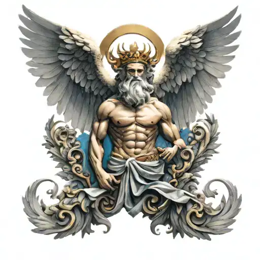 Greek Mythology Kronos God Of Time Dynamic Good And Evil Angel Wings 8K High Resolution