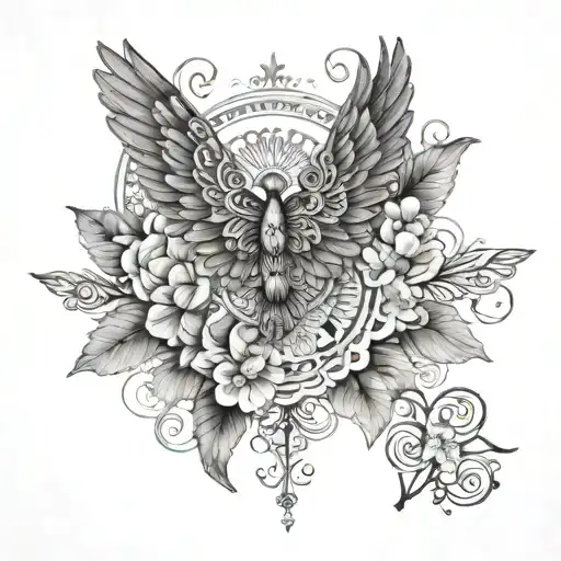 Wings With Mandala And Blossom Tree