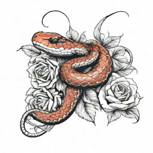 Red Snake Wrapped Around Roses