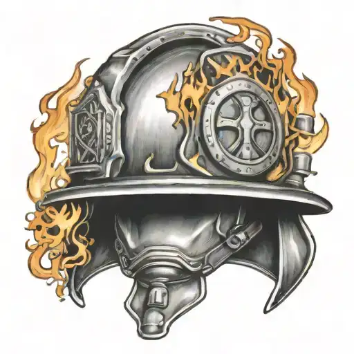 Firefighter Helmet Engulfed In Flames