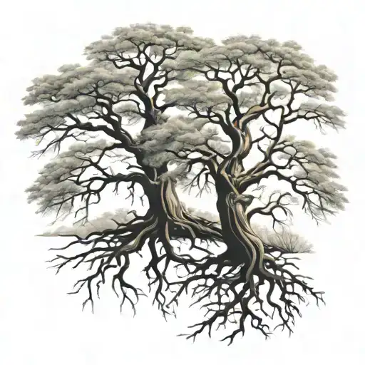 2 Separat Trees With Roots And Branches Intertwined