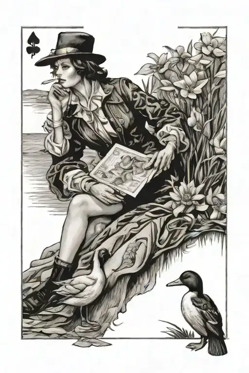 Tarrot Card Duck And A Woman Posing