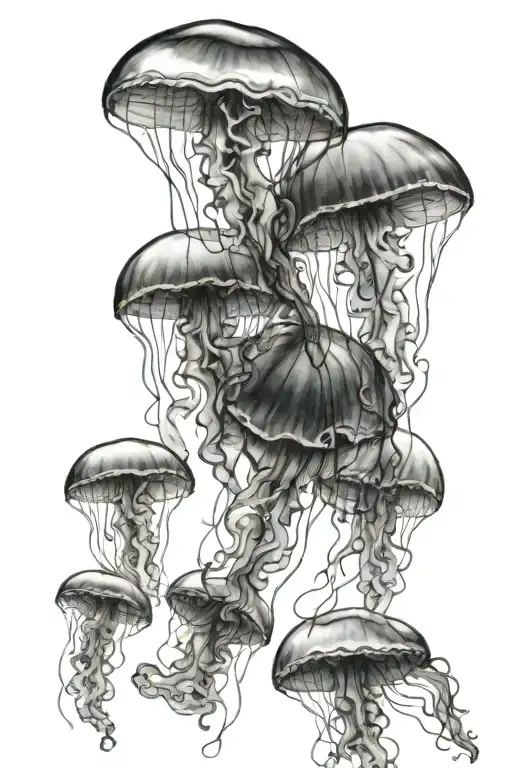 Group Of Jellyfish Gracefully Swimming