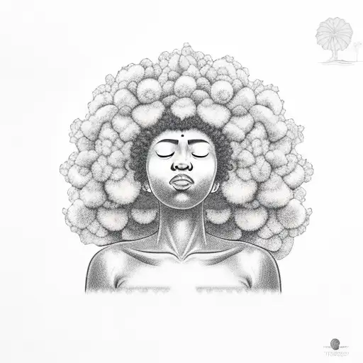 Black Woman With Fro Meditating Under Tree And Sun