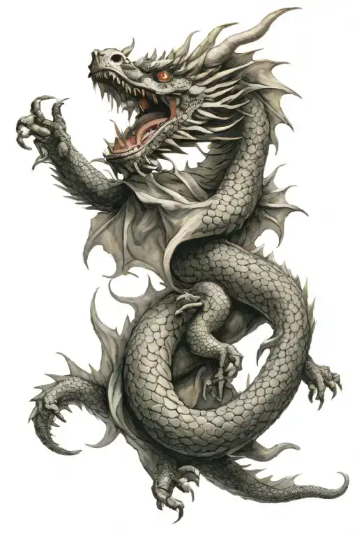 Japanesse Dragon Wrapped Around An Angle