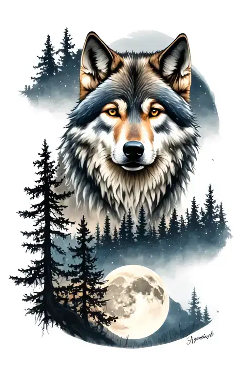 Night Forest Wolf Tattoo Moon Trees Arm Sleeve