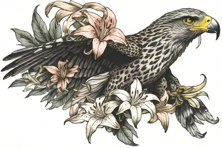 Hawk Carrying Stargazer Lilly Flower