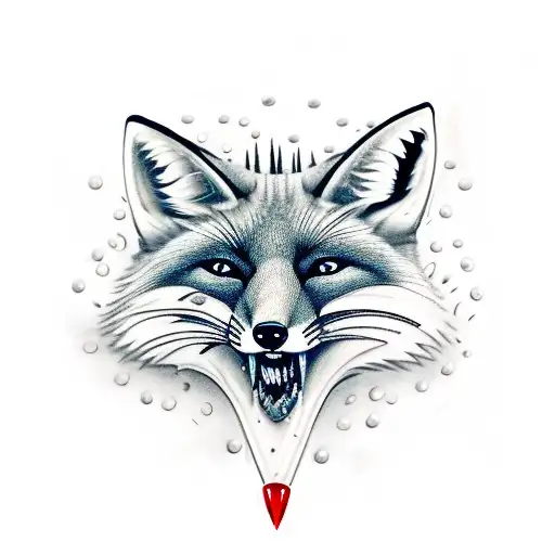 Fox With Combat Knife With Blood Drops In Hes Mouth And 2 Rifles From Each Side