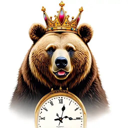 Bear With A Crown On The Head And A Clock From Below