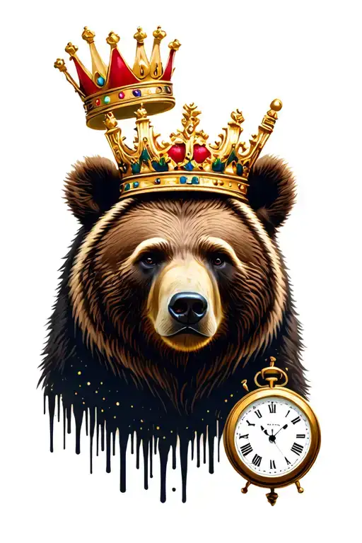 Bear With A Crown On The Head And A Clock From Below