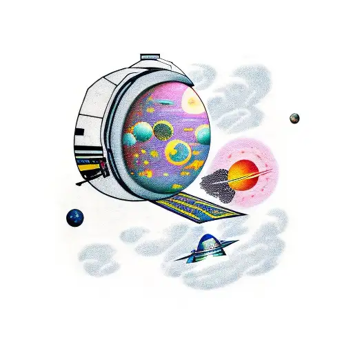 An Colorful Astronaut And A Satellite With A Black Background